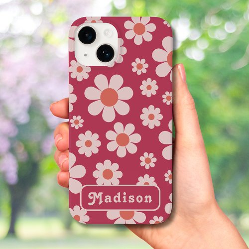 Retro 70s Vintage Floral add Name Case_Mate iPhone 14 Case