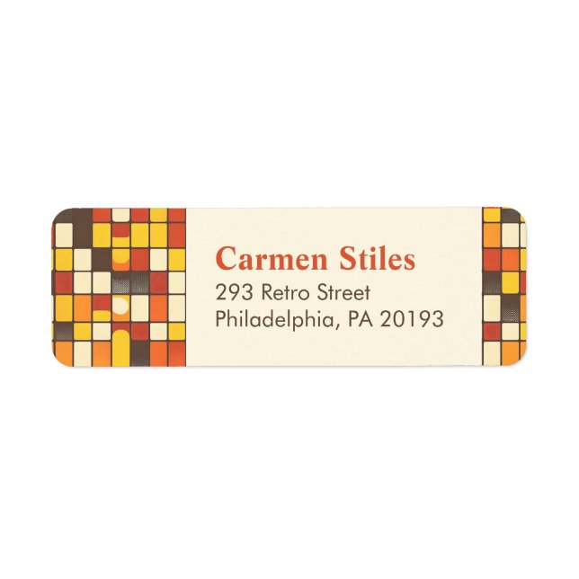 Retro 70s Vintage Groovy Burnt Orange Checkered Label (Front)