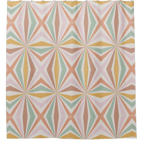 Retro 70s Vintage Hippy Psychedelic Pink Mint Gold Shower Curtain