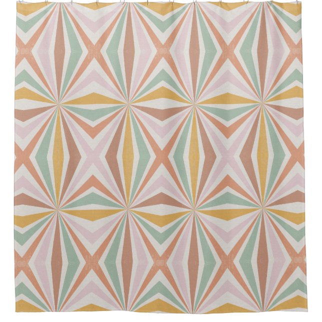 Retro 70s Vintage Hippy Psychedelic Pink Mint Gold Shower Curtain (Front)