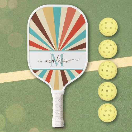 Retro 70s Vintage Stripes Custom Monogram  Pickleball Paddle