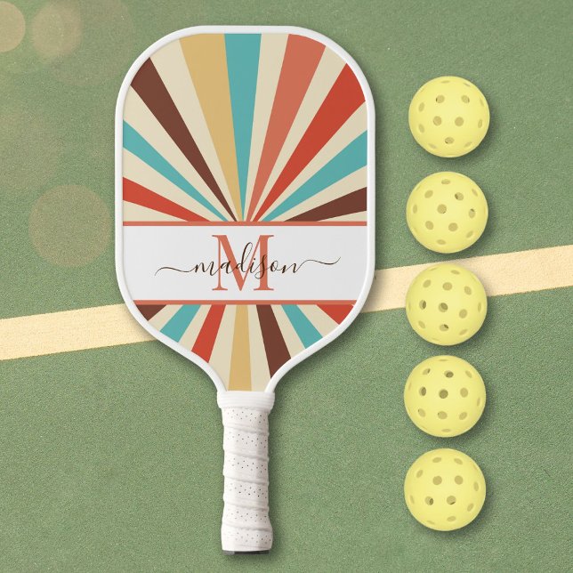 Retro 70s Vintage Stripes Custom Monogram  Pickleball Paddle (Creator Uploaded)