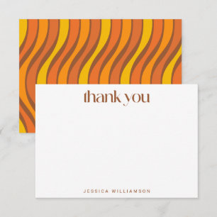 Retro 70s Wave Orange Brown Personalized Thank You Card