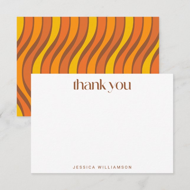 Retro 70s Wave Orange Brown Personalized Thank You Card (Front/Back)