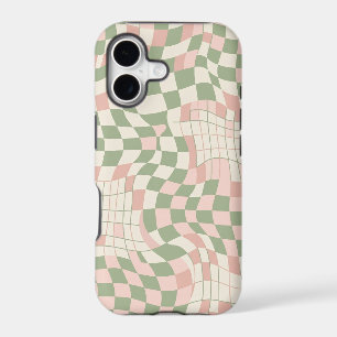 Retro 70s Wavy Checkerboard Distorted Grid Pattern iPhone 17 Case