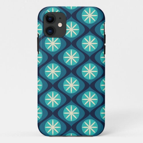 Retro 70s wavy floral pattern _ blue iPhone 11 case