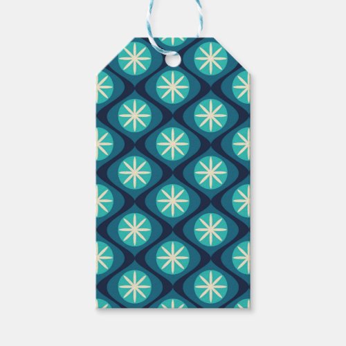 Retro 70s wavy floral pattern _ blue gift tags