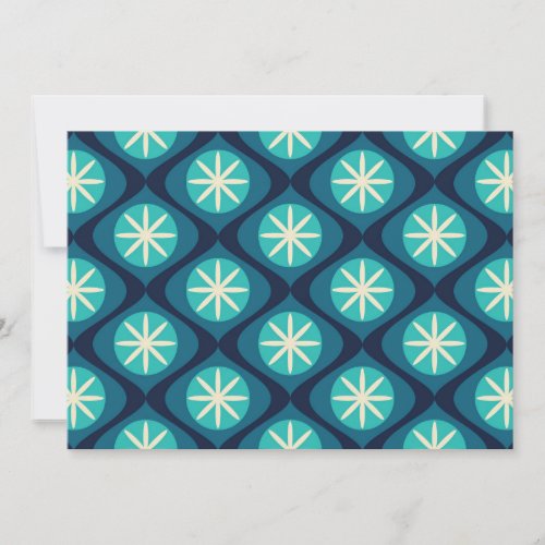 Retro 70s wavy floral pattern _ blue invitation