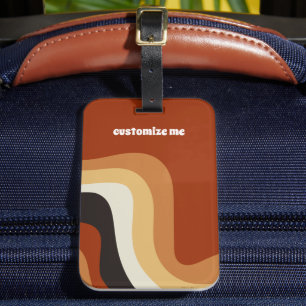 Retro 70s Wavy Orange Groovy Hippie Personalized Luggage Tag