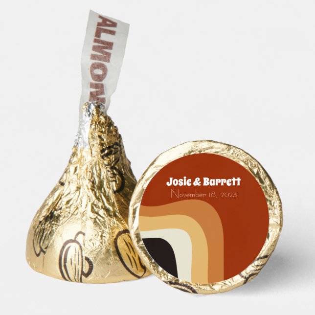 Retro 70s Wedding Personalized Burnt Orange Hershey®'s Kisses® (Front)