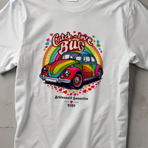 Retro 70's Wedding Rainbow Love Bug Bridal Party T-Shirt