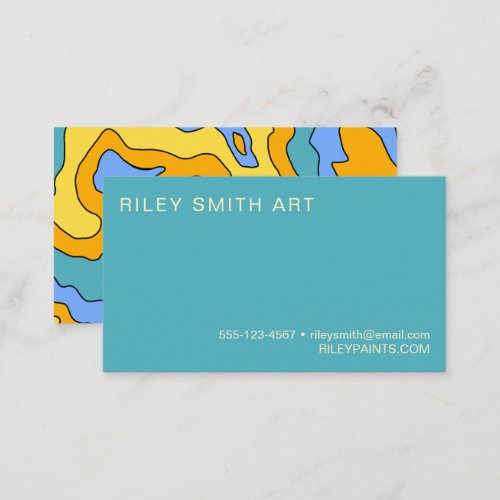 Retro 70s Yellow Blue Colorful Abstract Trendy Business Card