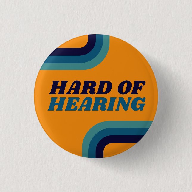 Retro 70s Yellow Blue Lines Hard of Hearing Button (Front)