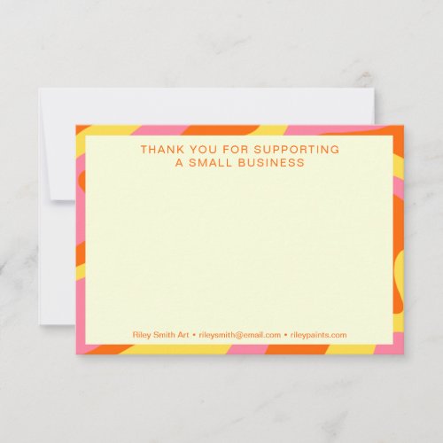 Retro 70s Yellow Pink Colorful Small Business  Thank You Card