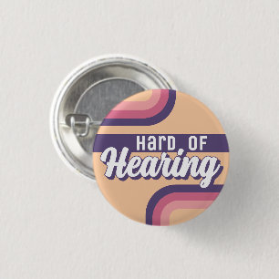 Retro 70s Yellow Purple Script Hard of Hearing Button