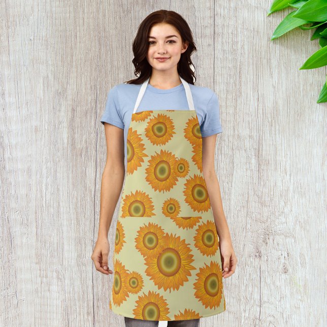 Retro 70s Yellow Sunflower Floral Pattern Apron (Creator Uploaded)