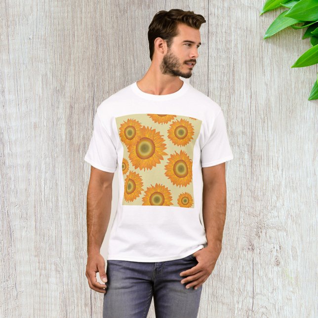 Retro 70s Yellow Sunflower Floral Pattern T-Shirt (Creator Uploaded)