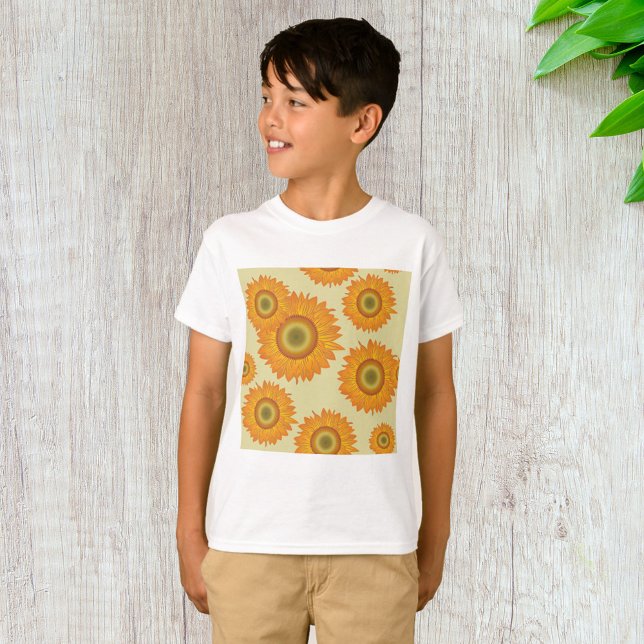 Retro 70s Yellow Sunflower Floral Pattern T-Shirt (Creator Uploaded)