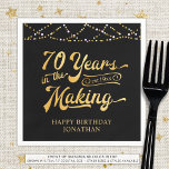 Retro 70th Birthday 70 Years in the Making Lights Napkins<br><div class="desc">Retro 70th birthday personalized party napkins featuring the title 70 YEARS IN THE MAKING in a calligraphy script typography which incorporates his or her birth year within the design and your custom text below (the sample shows HAPPY BIRTHDAY NAME) in gold accented with string lights and your choice of background...</div>