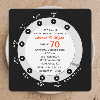 Retro 70th Birthday Party Invitation Rotary Dial by henishouseofpaper at Zazzle
