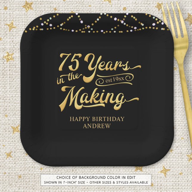 Retro 75th Birthday 75 Years in the Making Lights Paper Plates (Creator Uploaded)