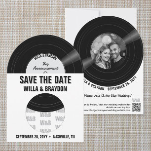 Retro 7 inch Style Vinyl Record B&W Photo Wedding Save The Date