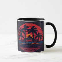 Retro 80 sports car with palm trees