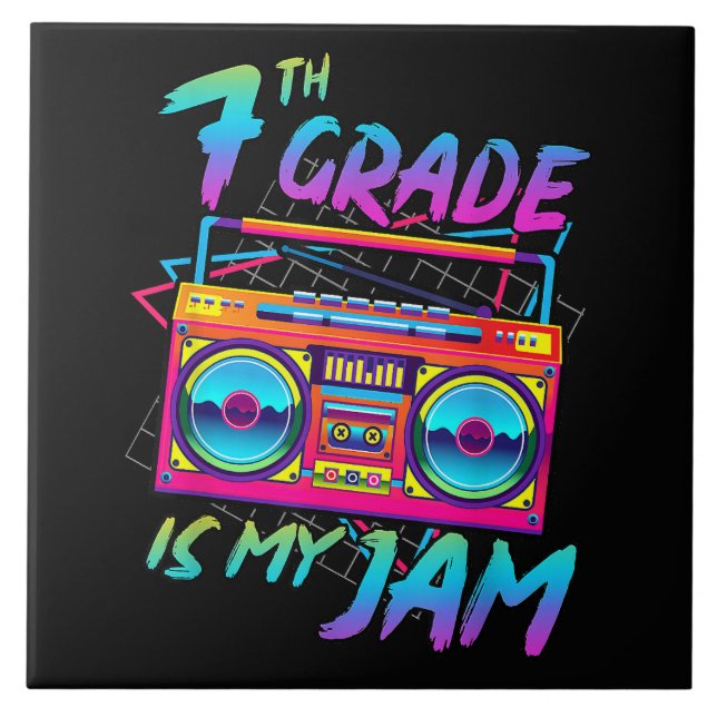 Retro 80s 7th Grade Is My Jam Back To School Ceramic Tile (Front)
