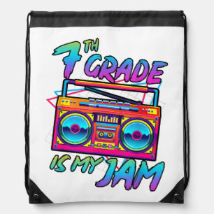 Retro 80s 7th Grade Is My Jam Back To School Drawstring Bag