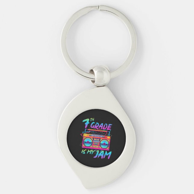 Retro 80s 7th Grade Is My Jam Back To School Keychain (Front)