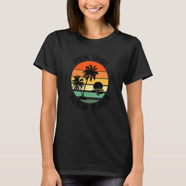 Retro 80s & 90s Beach Style Palm Trees Ocean Breez T-Shirt (Front)