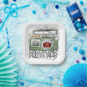 Retro 80s 90s Boombox Graffiti Monster Party Time Paper Plates