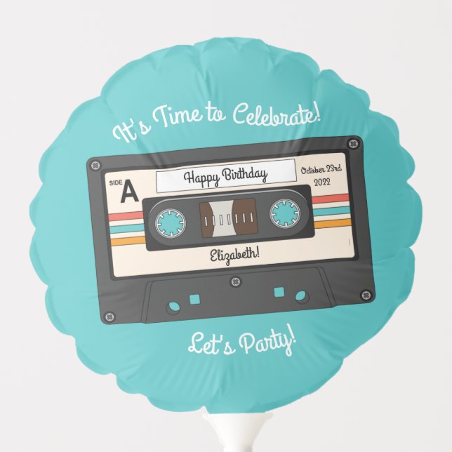 Retro 80's 90's Cassette Tape Music Birthday Party Balloon (Front)