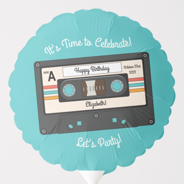 Retro 80's 90's Cassette Tape Music Birthday Party Balloon (Front)