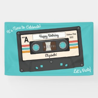 Retro 80's 90's Cassette Tape Music Birthday Party Banner
