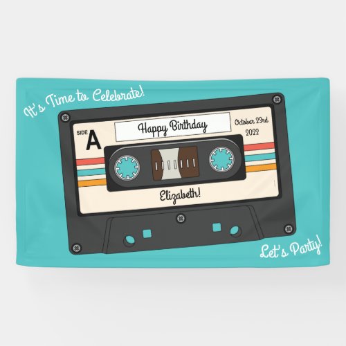 Retro 80s 90s Cassette Tape Music Birthday Party Banner