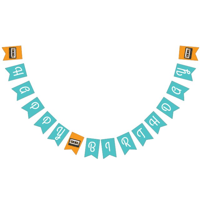 Retro 80's 90's Cassette Tape Music Birthday Party Bunting Flags (All)