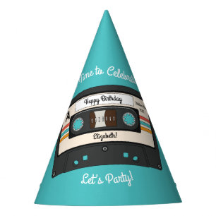 Retro 80's 90's Cassette Tape Music Birthday Party Hat