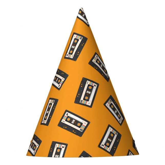 Retro 80's 90's Cassette Tape Music Birthday Party Hat (Front)