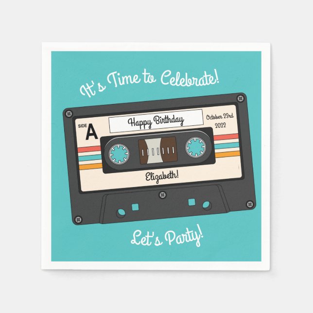 Retro 80's 90's Cassette Tape Music Birthday Party Napkins (Front)