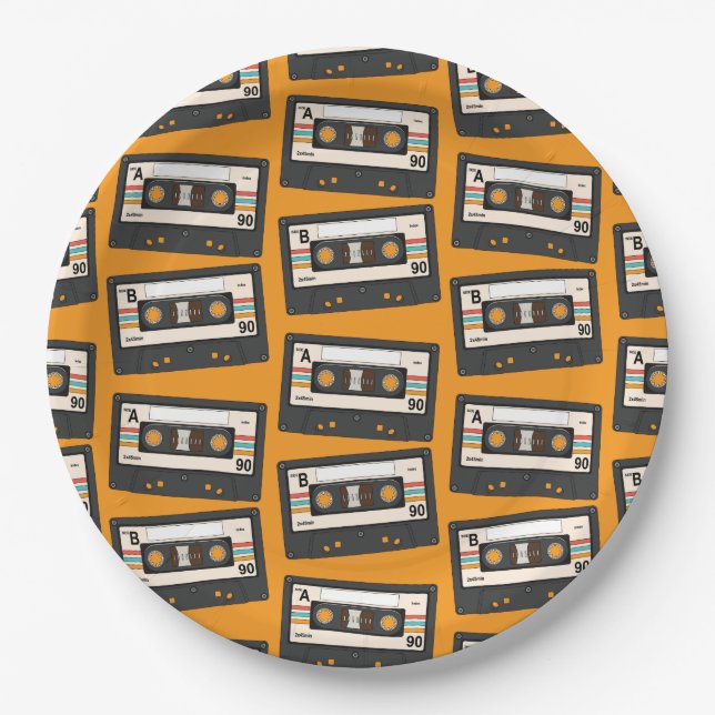 Retro 80's 90's Cassette Tape Music Birthday Party Paper Plates (Front)