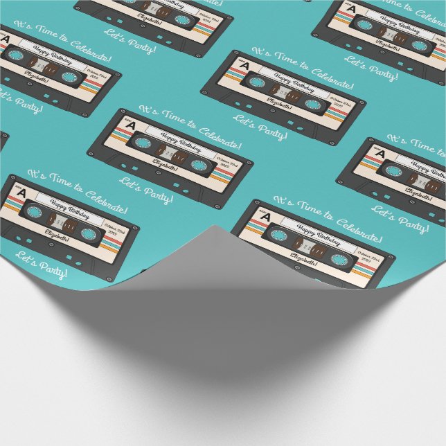 Retro 80's 90's Cassette Tape Music Birthday Party Wrapping Paper (Corner)