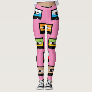 Retro 80s 90s Colorful Cassette Tapes Pink Pattern Leggings