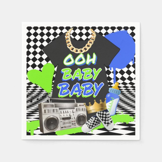 Retro 80's/90's Hip Hop Baby Shower Napkins (Front)