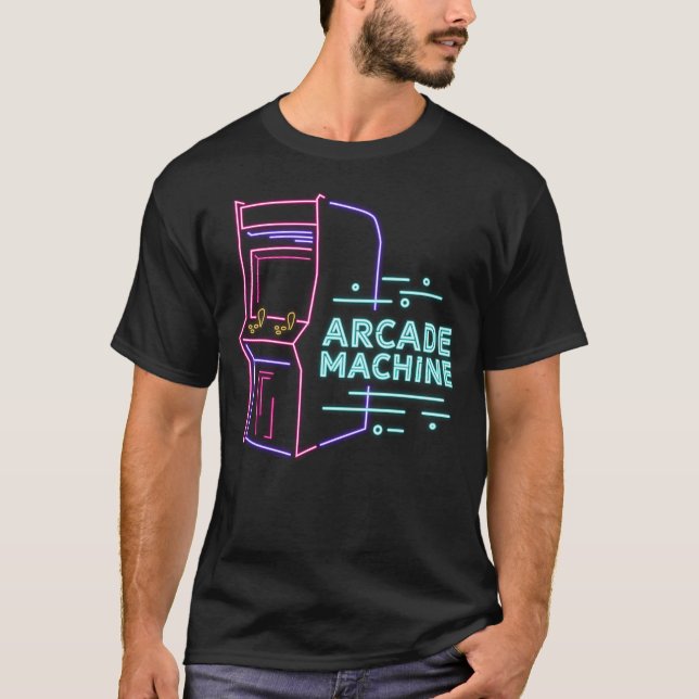 Retro 80s 90s Neon Arcade Machine Arcade Cabinet T-Shirt (Front)