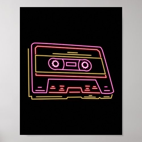 Retro 80s 90s Neon Cassette Tape Ghettobaster Poster