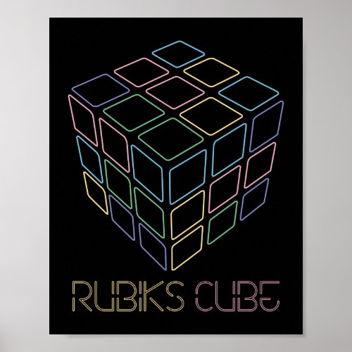 Retro 80s 90s Neon Cube Poster