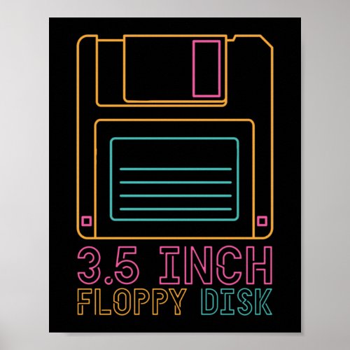 Retro 80s 90s Neon Floppy Disk Poster