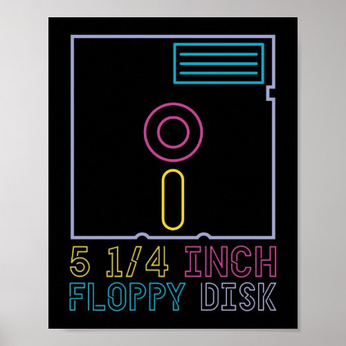 Retro 80s 90s Neon Floppy Disk Poster