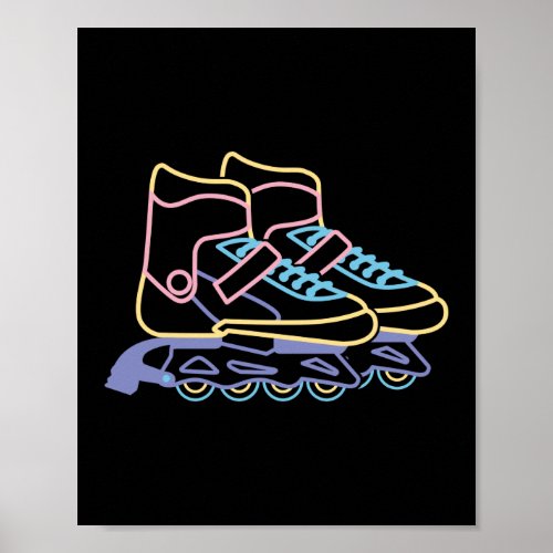 Retro 80s 90s Neon Inline Skate Poster